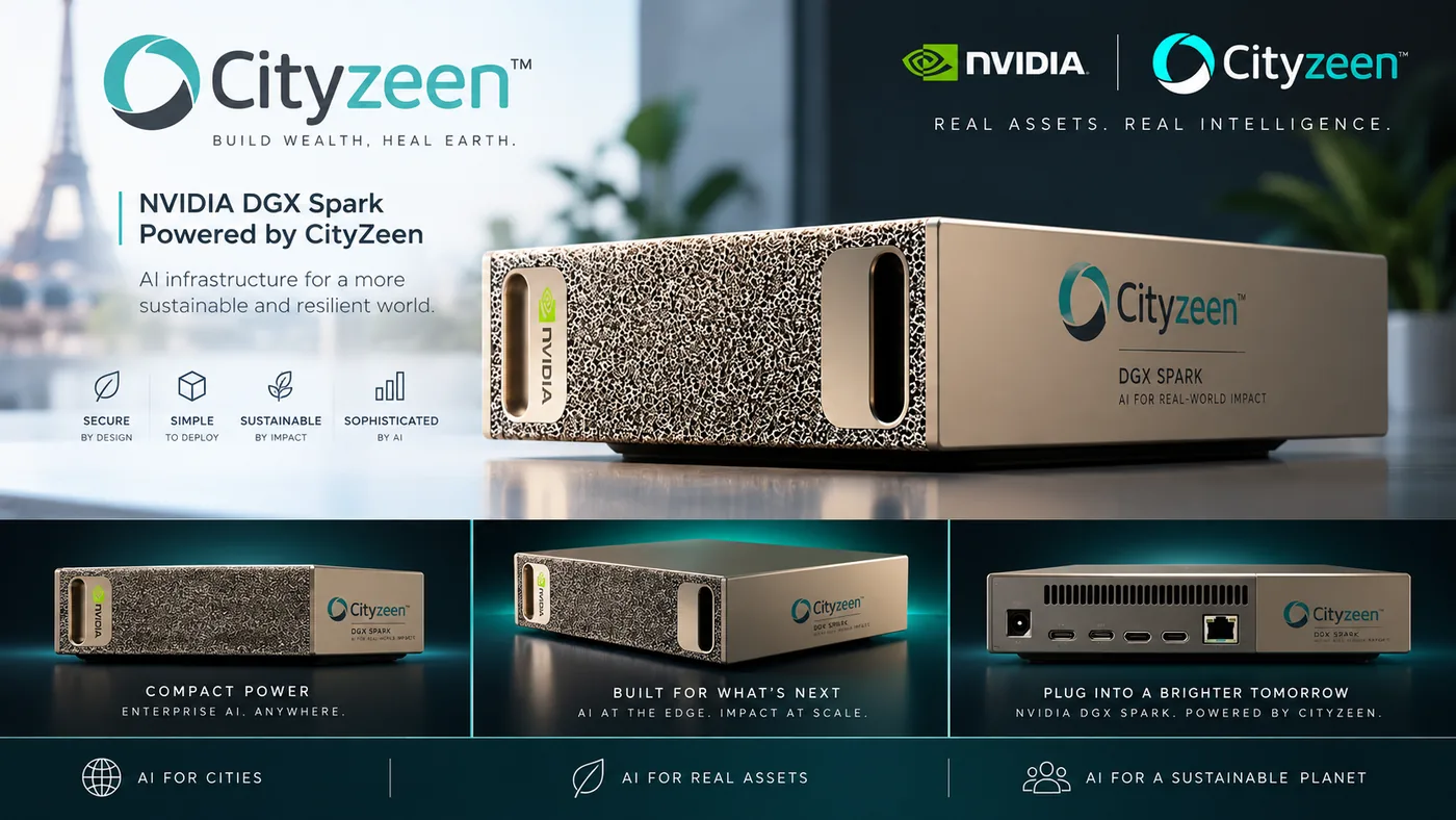 Conceito visual do CityZeen ONE Node, construído sobre o NVIDIA DGX Spark